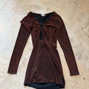 superdown Copper Sparkle Long-Sleeve Cutout Dress